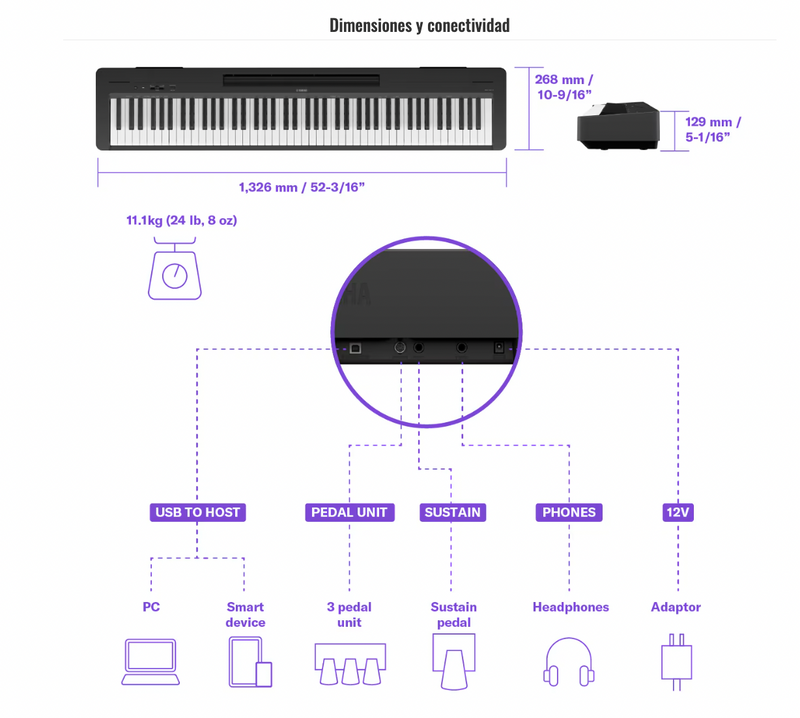 PIANO PORTATIL DIGITAL YAMAHA P145BT NEGRO 88 TECLAS BLUETOOTH