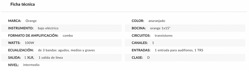 AMPLIFICADOR COMBO ORANGE ''CRUSH'' PARA BAJO ELECTRICO 100 W,