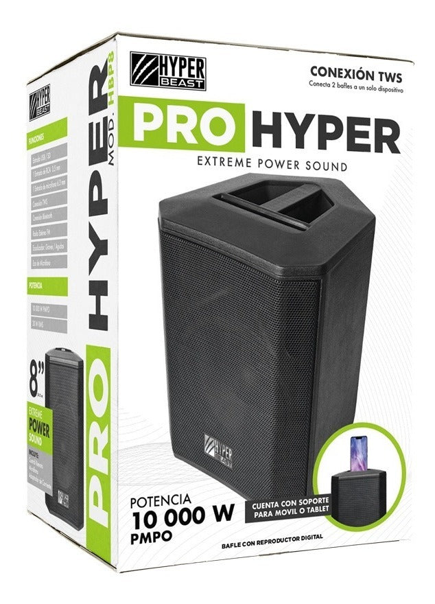 BOCINA BLUETOOTH 8" PRO HYPER BATERÍA RECARGABLE